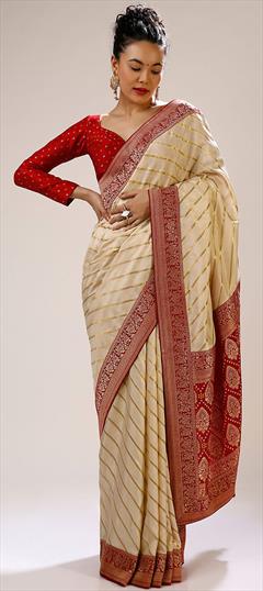 Traditional White and Off White color Saree in Banarasi Silk, Silk fabric with South Weaving work : 1840998