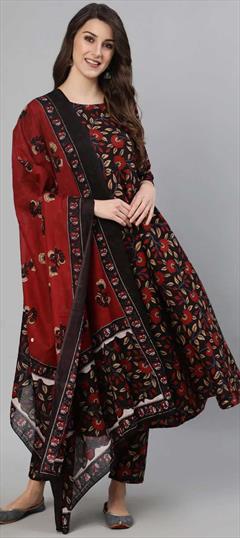 Party Wear Multicolor color Salwar Kameez in Cotton fabric with A Line Printed work : 1841052