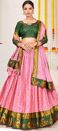 Mehendi Sangeet, Reception Pink and Majenta color Lehenga in Jacquard fabric with A Line Weaving work : 1841152