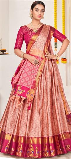 Mehendi Sangeet, Reception Pink and Majenta color Lehenga in Jacquard fabric with A Line Weaving work : 1841158