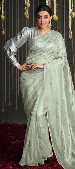 Traditional, Wedding Green color Saree in Silk fabric with South Border, Embroidered, Stone, Thread, Zari work : 1841206