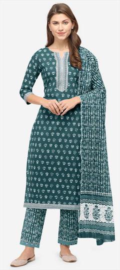 Casual Blue color Salwar Kameez in Cotton fabric with Straight Printed work : 1841253