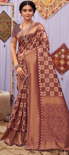Traditional Beige and Brown color Saree in Cotton fabric with Classic Weaving, Zari work : 1841257