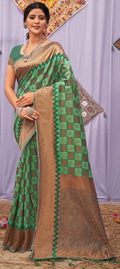 Traditional Green color Saree in Cotton fabric with Classic Weaving, Zari work : 1841263
