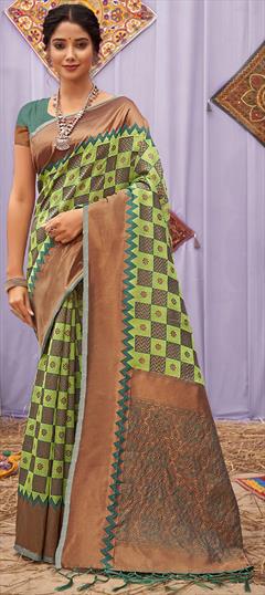 Traditional Green color Saree in Cotton fabric with Classic Stone work : 1841268
