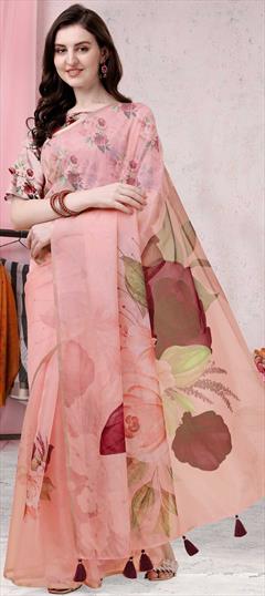 Casual, Traditional Pink and Majenta color Saree in Organza Silk, Silk fabric with South Digital Print, Floral, Printed work : 1841470
