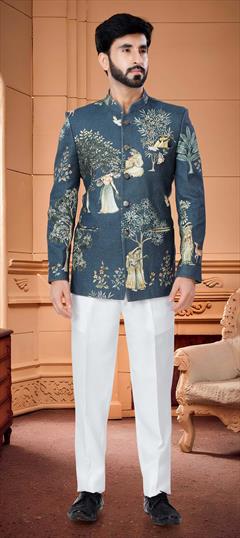 Blue color Jodhpuri Suit in Cotton fabric with Printed work : 1841745