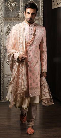 Pink and Majenta color Sherwani in Art Silk fabric with Embroidered, Resham, Sequence, Thread work : 1841981