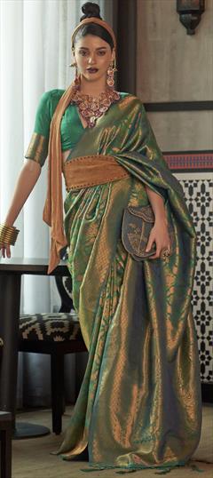 Reception, Wedding Green color Saree in Silk fabric with Classic Weaving work : 1842076