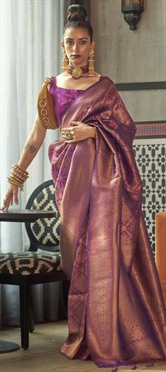 Reception, Wedding Purple and Violet color Saree in Silk fabric with Classic Weaving work : 1842078