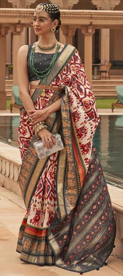 Festive, Party Wear White and Off White color Saree in Silk fabric with Classic Printed work : 1842245