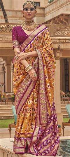 Festive, Party Wear Yellow color Saree in Silk fabric with Classic Printed work : 1842247