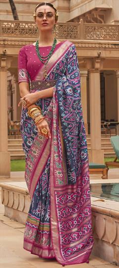 Festive, Party Wear Blue color Saree in Silk fabric with Classic Printed work : 1842248