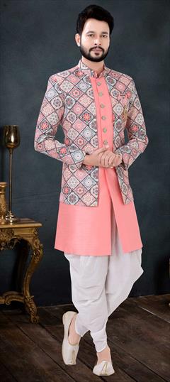 Pink and Majenta color IndoWestern Dress in Silk fabric with Printed work : 1842486