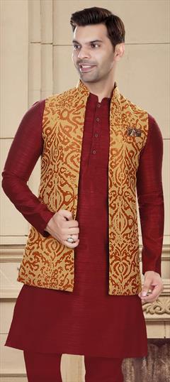 Yellow color Nehru Jacket in Jacquard fabric with Weaving work : 1842617
