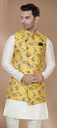Yellow color Nehru Jacket in Jacquard fabric with Weaving work : 1842619