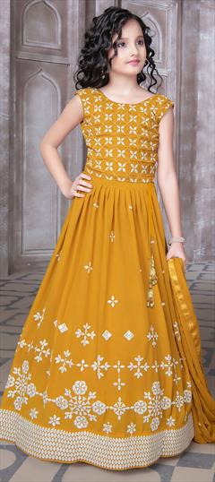 Yellow color Kids Lehenga in Georgette fabric with Embroidered, Sequence, Thread work : 1842993