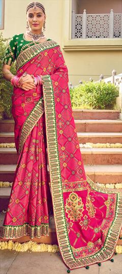 Traditional, Wedding Pink and Majenta color Saree in Patola Silk, Silk fabric with South Embroidered, Thread work : 1843021