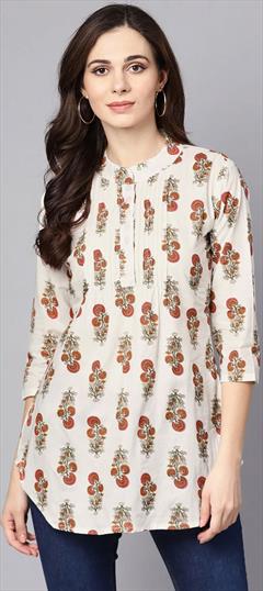 Casual White and Off White color Kurti in Cotton fabric with Long Sleeve, Straight Printed work : 1843033