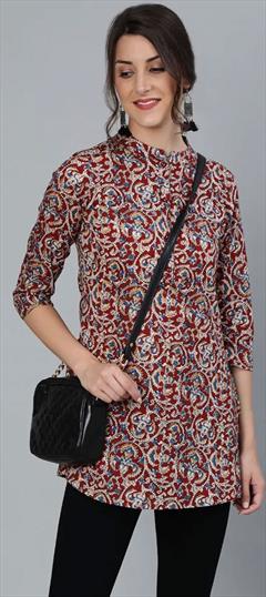 Casual Multicolor color Kurti in Cotton fabric with Long Sleeve, Straight Printed work : 1843036
