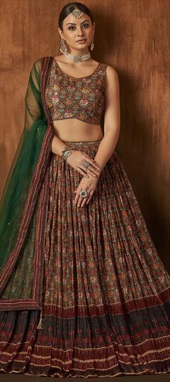 Designer, Reception, Wedding Multicolor color Ready to Wear Lehenga in Georgette fabric with A Line Digital Print work : 1843261