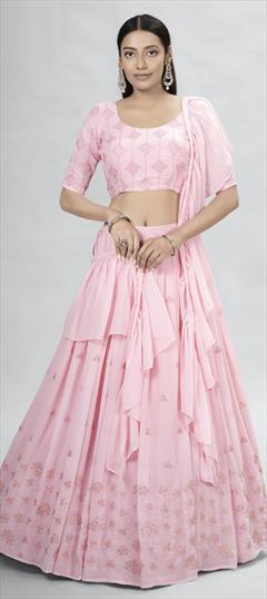 Festive, Reception Pink and Majenta color Lehenga in Georgette fabric with A Line Sequence, Thread work : 1843409