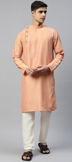 Beige and Brown color Kurta Pyjamas in Muslin fabric with Thread work : 1843550