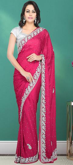 Bridal, Wedding Pink and Majenta color Saree in Georgette fabric with Classic Stone work : 1843560