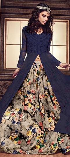 Festive, Reception Blue color Long Lehenga Choli in Georgette, Net fabric with Embroidered, Stone work : 1843700