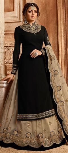 Festive, Reception Black and Grey color Long Lehenga Choli in Georgette fabric with Embroidered, Stone, Zari work : 1843705