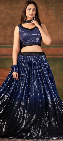 Designer, Reception, Wedding Blue color Ready to Wear Lehenga in Georgette fabric with Flared Sequence work : 1843772