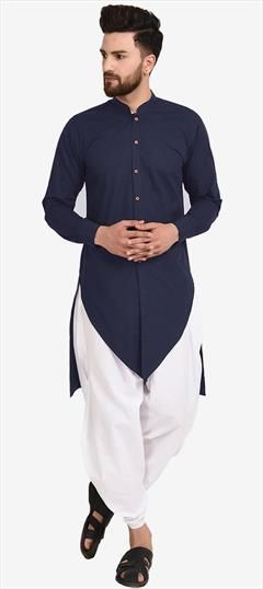 Blue color Dhoti Kurta in Cotton fabric with Thread work : 1844026