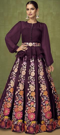 Engagement, Reception Purple and Violet color Long Lehenga Choli in Georgette fabric with Embroidered, Sequence, Thread, Zari work : 1844088