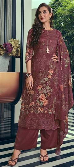 Designer, Party Wear Red and Maroon color Salwar Kameez in Muslin fabric with Palazzo Digital Print work : 1844109