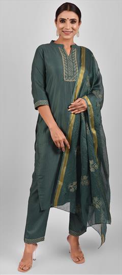 Casual, Festive Green color Salwar Kameez in Crepe Silk fabric with Straight Printed work : 1844405