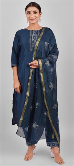Casual, Festive Blue color Salwar Kameez in Crepe Silk fabric with Straight Printed work : 1844408