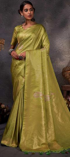 Traditional, Wedding Green color Saree in Kanjeevaram Silk, Silk fabric with South Weaving work : 1845154