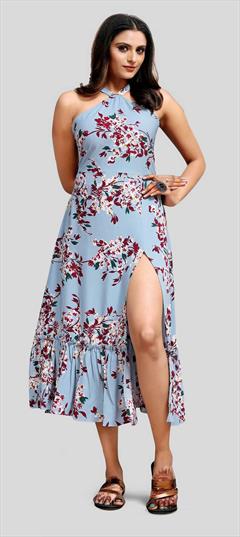 Casual Blue color Dress in Crepe Silk fabric with Printed work : 1845223