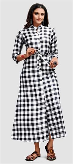 Casual Black and Grey, White and Off White color Dress in Crepe Silk fabric with Printed work : 1845224