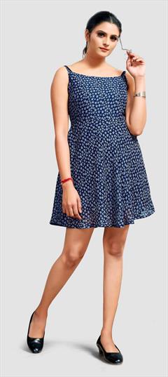 Casual Blue color Dress in Chiffon fabric with Printed work : 1845232
