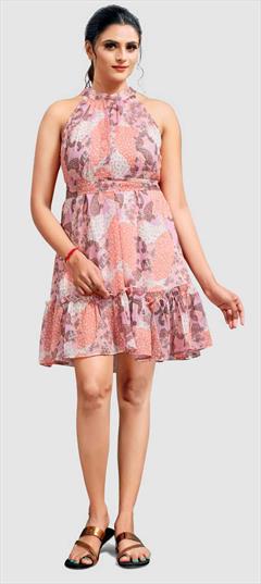 Casual Pink and Majenta color Dress in Chiffon fabric with Printed work : 1845233