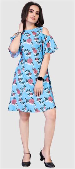 Casual Blue color Dress in Crepe Silk fabric with Floral, Printed work : 1845244