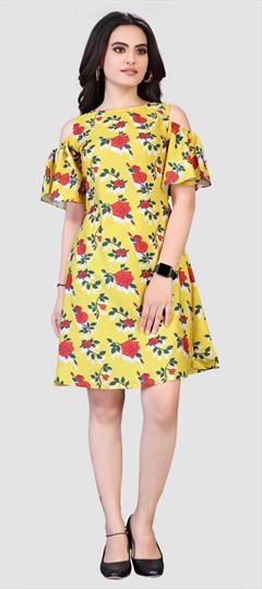 Casual Yellow color Dress in Crepe Silk fabric with Floral, Printed work : 1845245