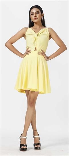 Casual Yellow color Dress in Crepe Silk fabric with Thread work : 1845259