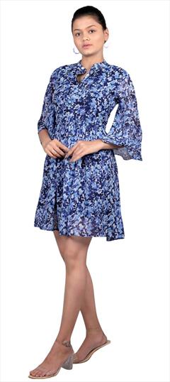 Casual Blue color Dress in Chiffon fabric with Printed work : 1845304
