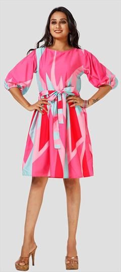 Casual Pink and Majenta color Dress in Crepe Silk fabric with Printed work : 1845329