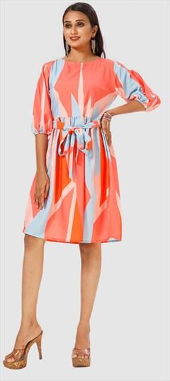 Casual Orange color Dress in Crepe Silk fabric with Printed work : 1845330