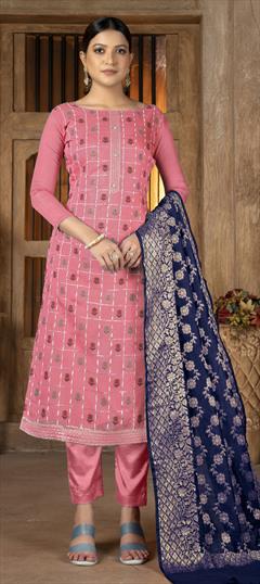 Festive, Reception, Wedding Pink and Majenta color Salwar Kameez in Banarasi Silk fabric with Straight Weaving work : 1845372