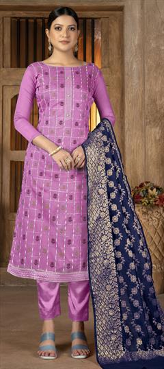 Festive, Reception, Wedding Pink and Majenta color Salwar Kameez in Banarasi Silk fabric with Straight Weaving work : 1845374