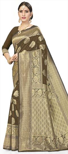 Traditional Beige and Brown color Saree in Art Silk, Silk fabric with South Weaving work : 1845383
